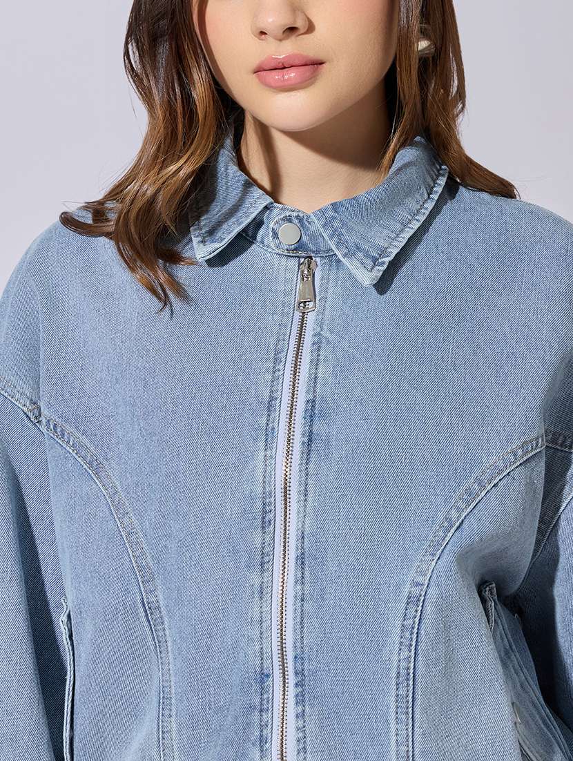 women solid long sleeve denim jacket - 22381022 -  Standard Image - 1
