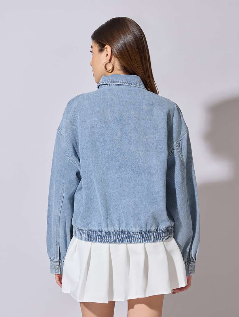 women solid long sleeve denim jacket - 22381022 -  Standard Image - 4