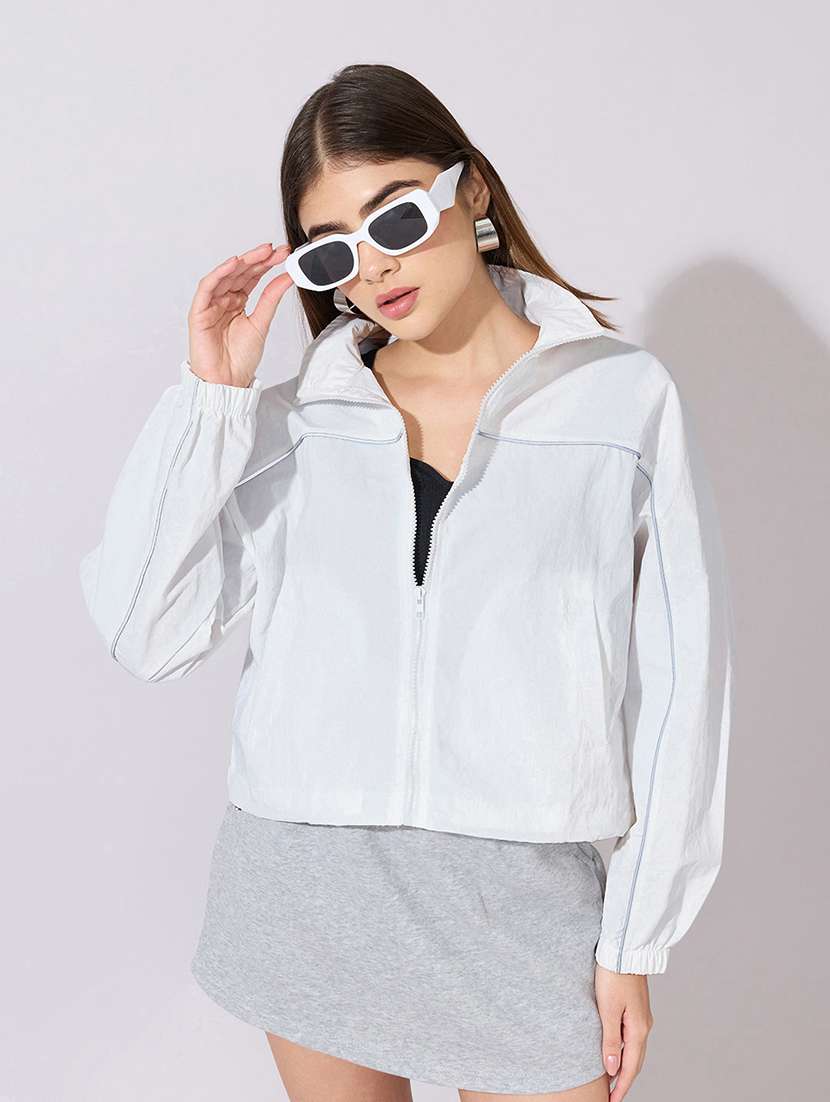 women solid long sleeve windcheater jacket