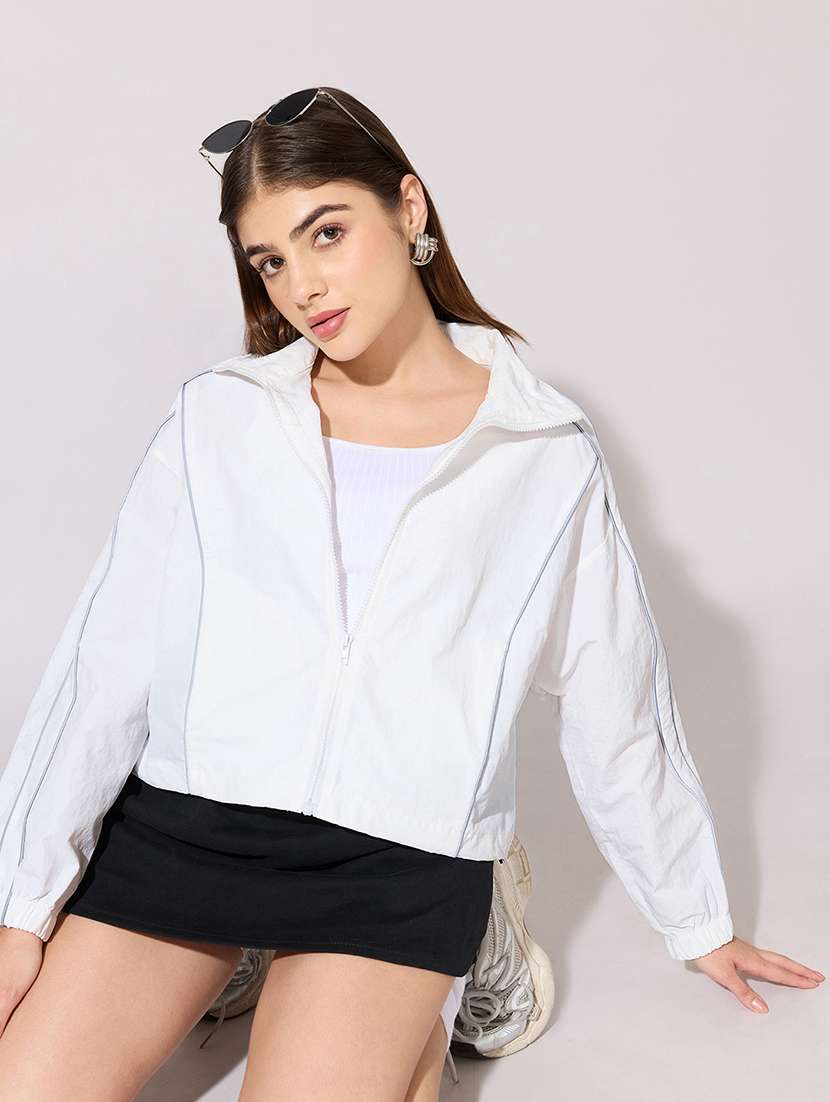 women solid long sleeve biker jacket