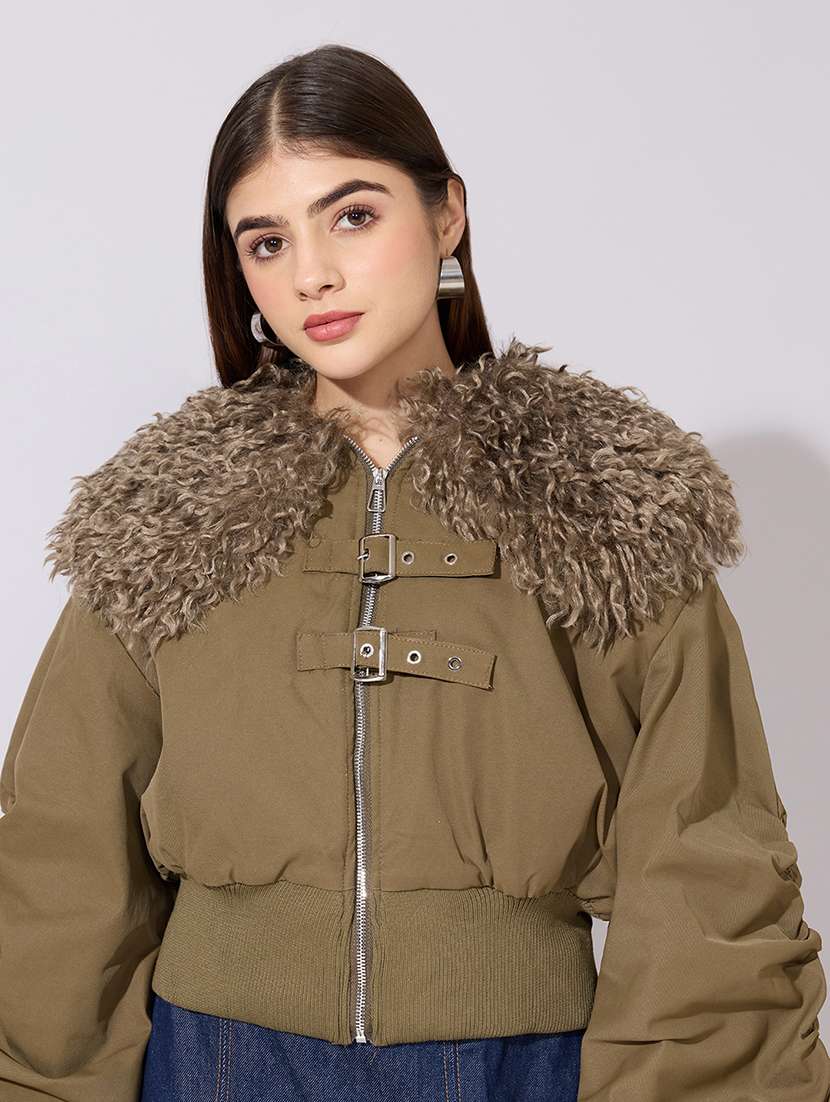 women solid long sleeve biker jacket - 22381034 -  Standard Image - 1
