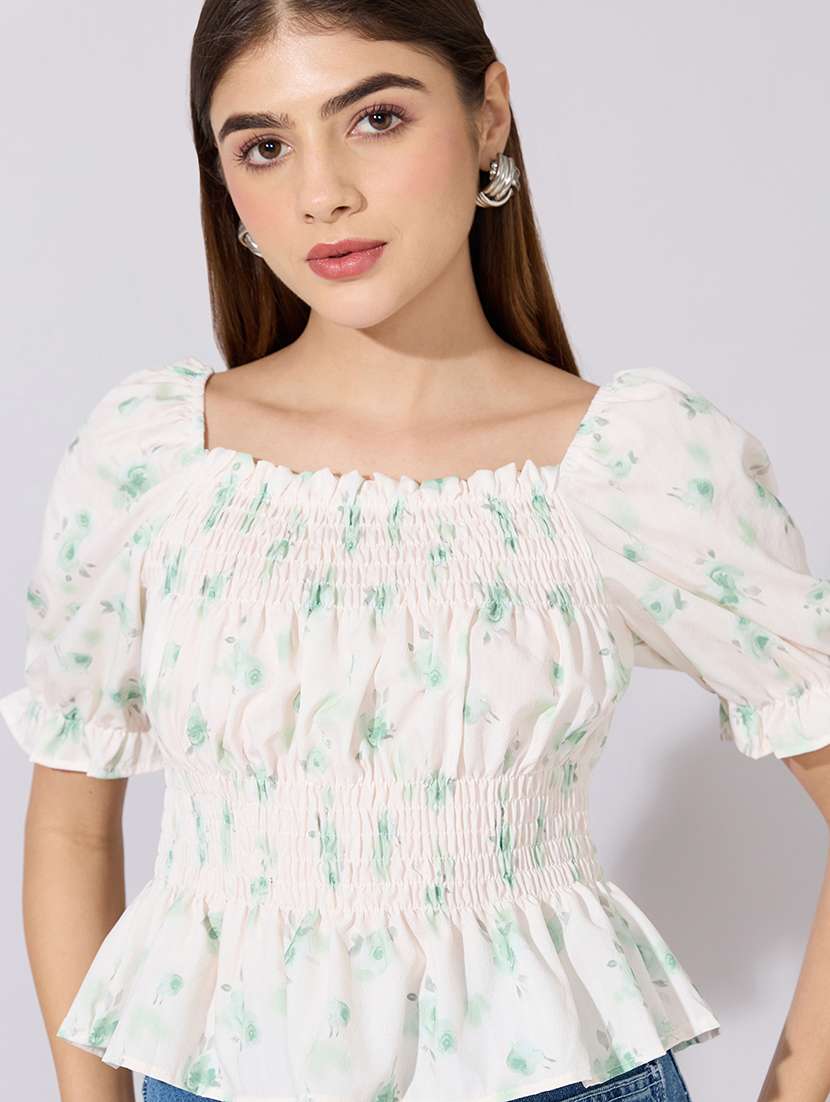 women printed puff sleeve peplum top - 22381042 -  Standard Image - 1