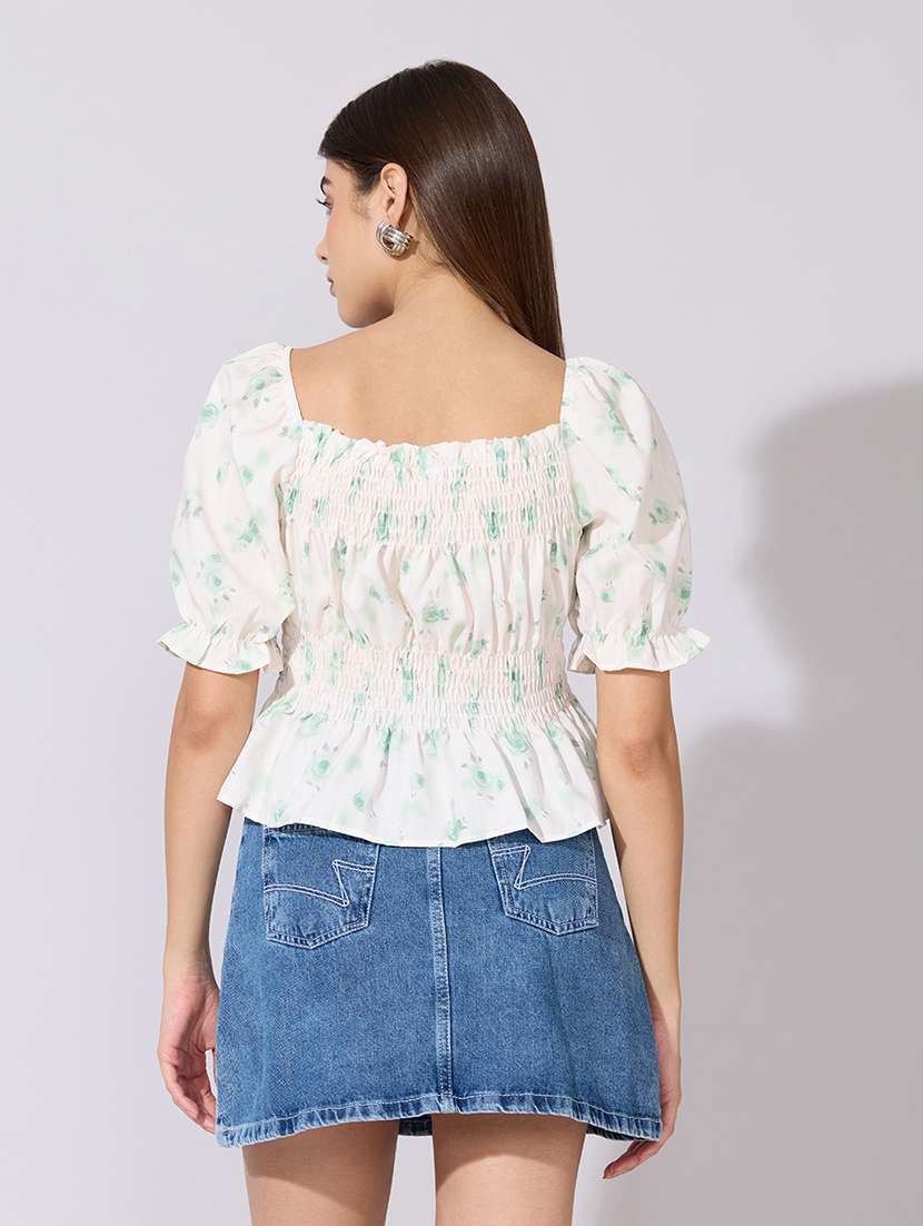 women printed puff sleeve peplum top - 22381042 -  Standard Image - 4