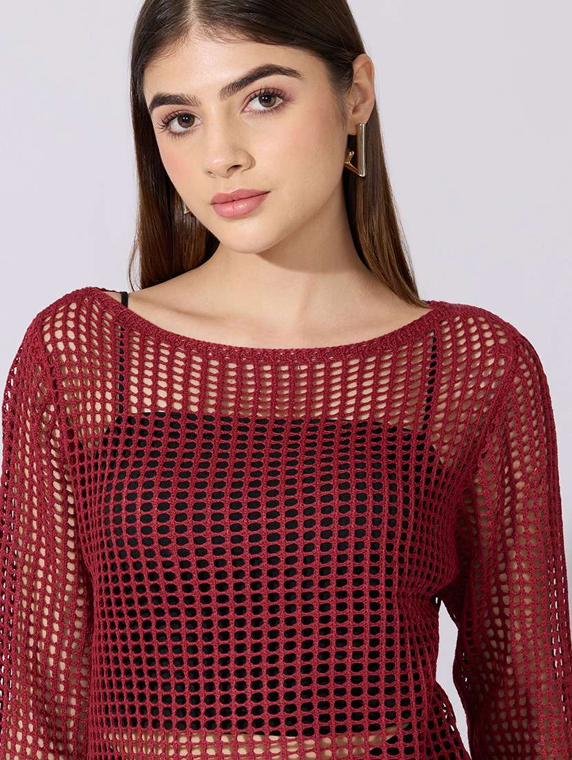 women self designed long sleeve crop top with slip - 22381048 -  Standard Image - 1