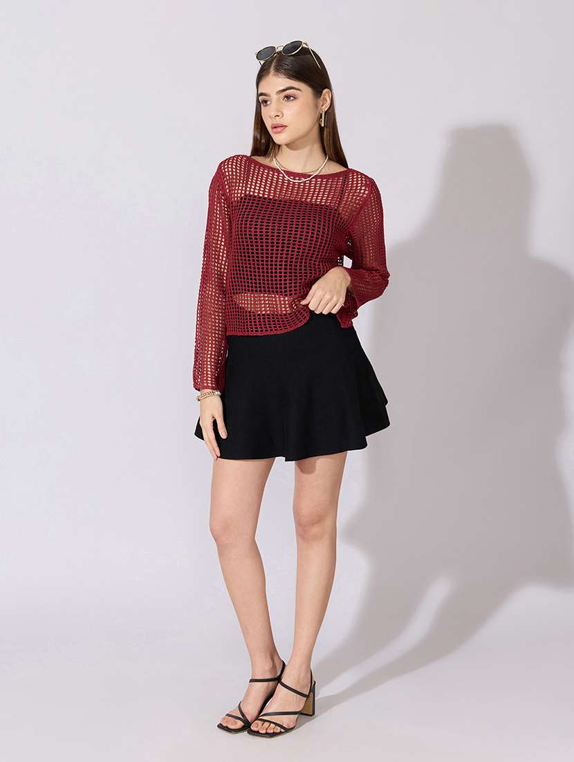 women self designed long sleeve crop top with slip - 22381048 -  Standard Image - 6