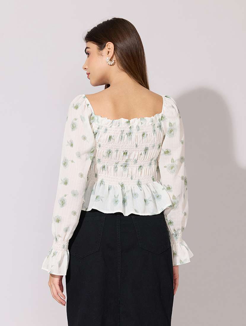 women printed puff sleeve peplum top - 22381049 -  Standard Image - 4