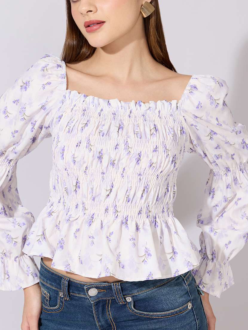 women printed puff sleeve peplum top - 22381052 -  Standard Image - 1