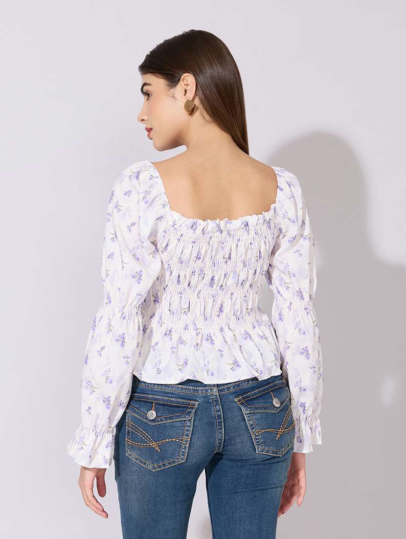 women printed puff sleeve peplum top - 22381052 -  Standard Image - 4