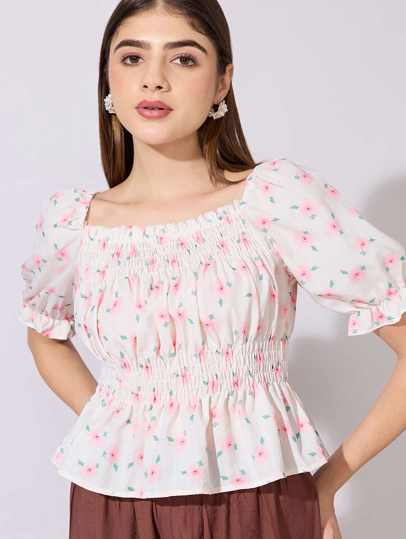 women printed puff sleeve peplum top - 22381053 -  Standard Image - 1