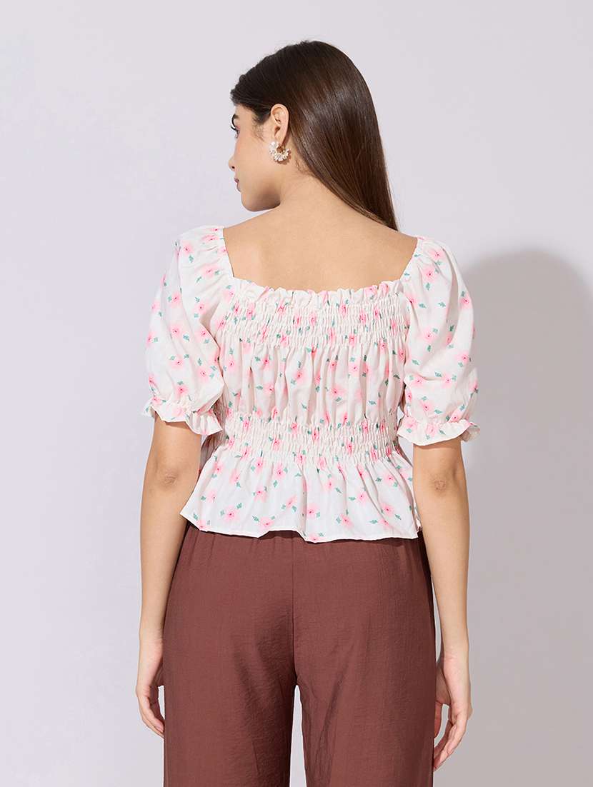 women printed puff sleeve peplum top - 22381053 -  Standard Image - 4