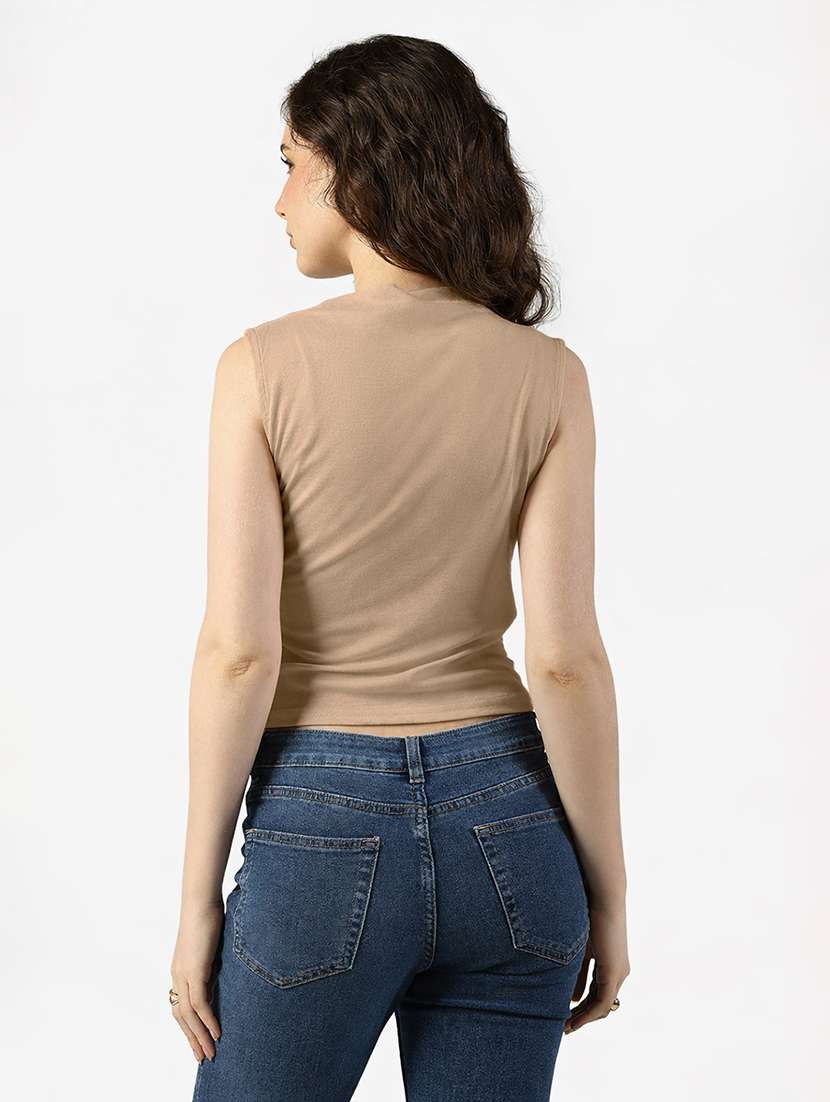 Women Solid Sleeveless Ruched Top - 22381055 -  Standard Image - 4