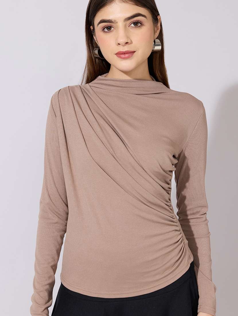 women solid long sleeve ruched top - 22381056 -  Standard Image - 1