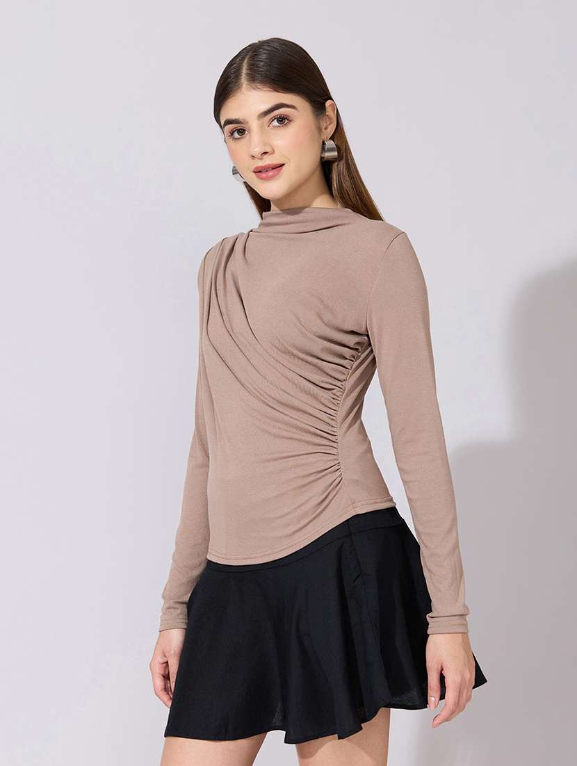 women solid long sleeve ruched top - 22381056 -  Standard Image - 4