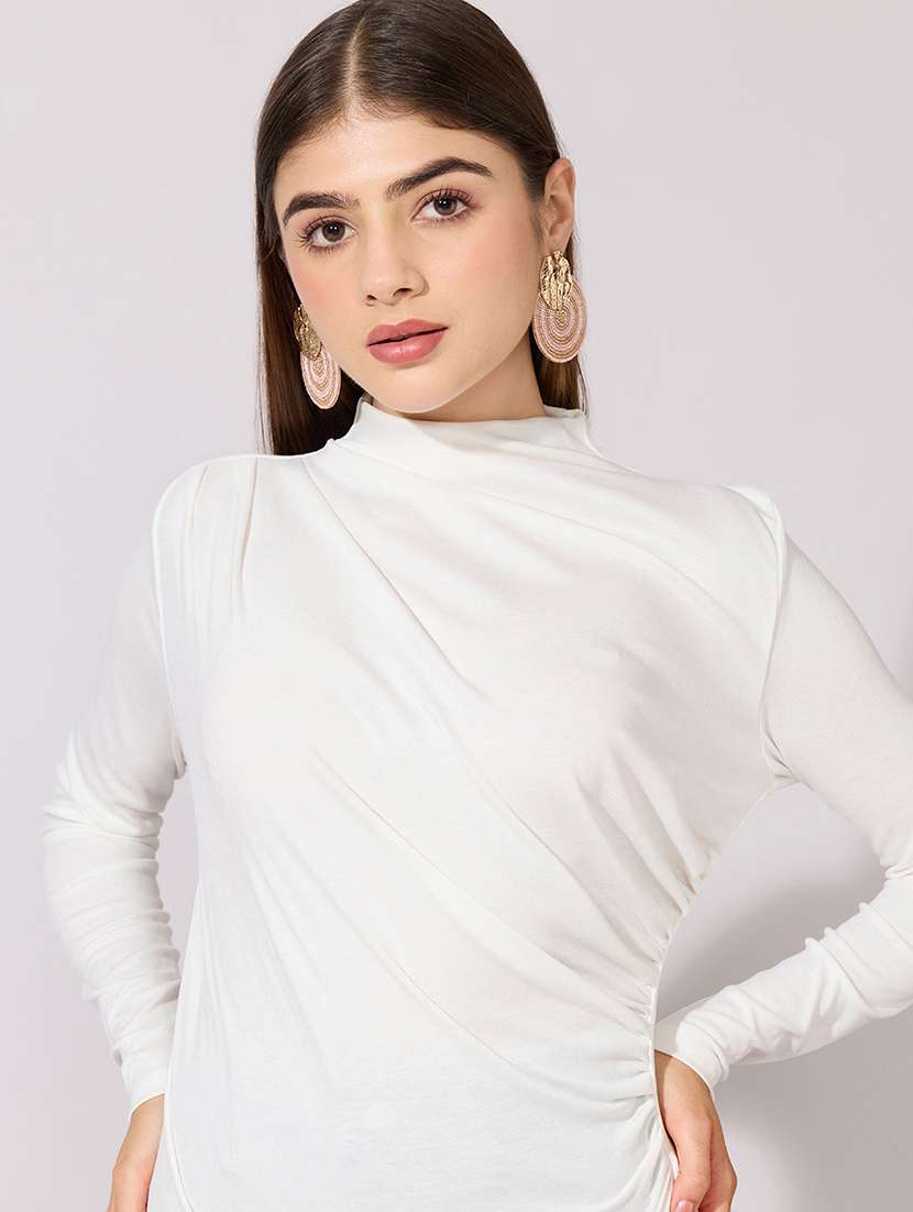 women solid long sleeve ruched top - 22381057 -  Standard Image - 1