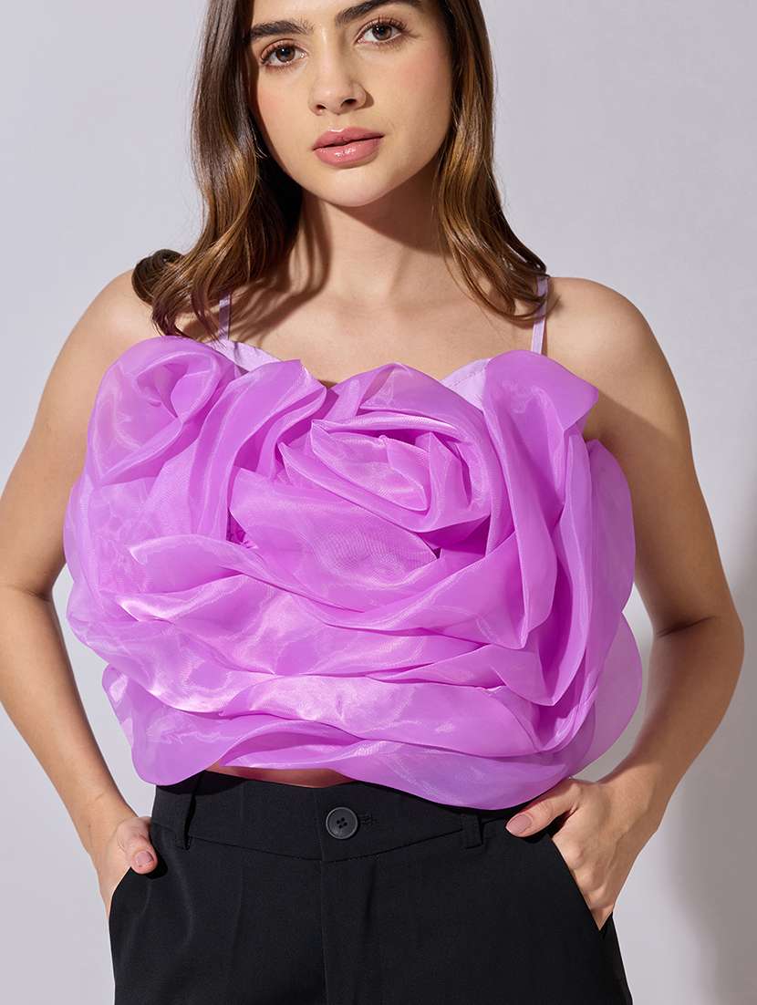 women solid starpless ruffle crop top - 22381063 -  Standard Image - 1