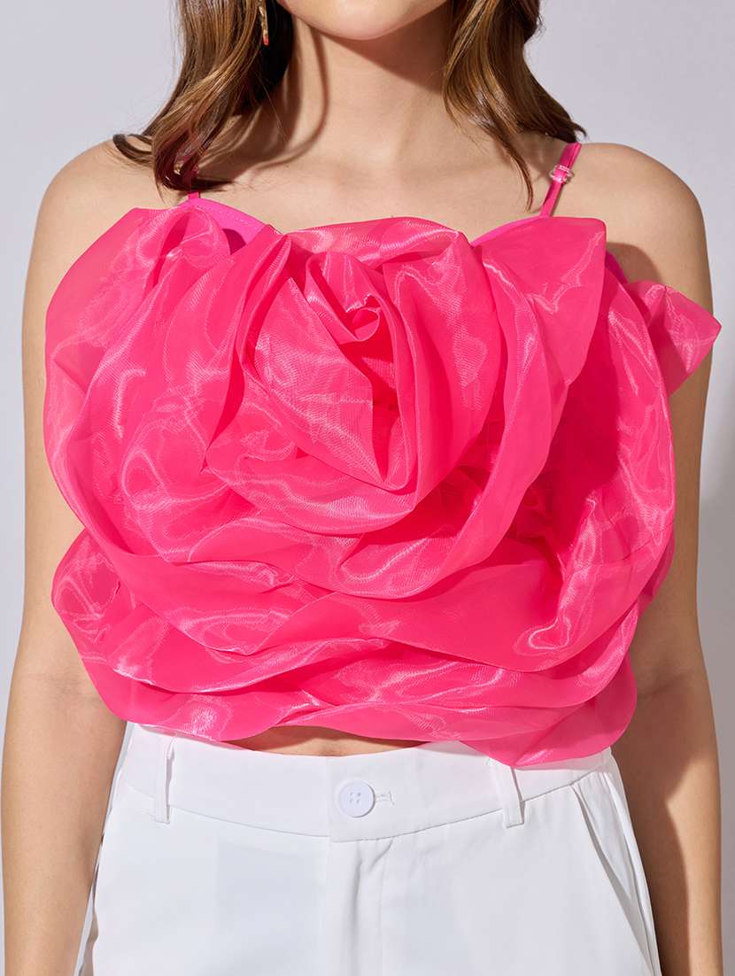 women solid starpless ruffle crop top - 22381064 -  Standard Image - 1