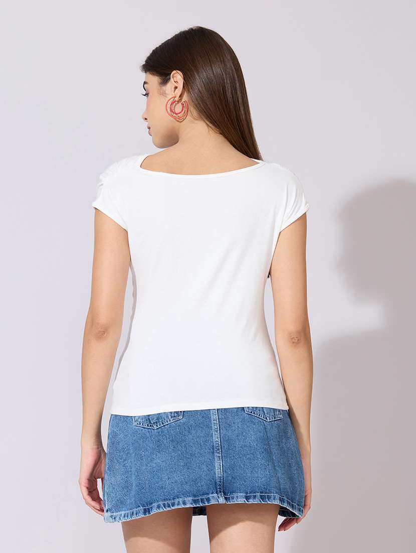 women solid cap sleeve straight top - 22381069 -  Standard Image - 4