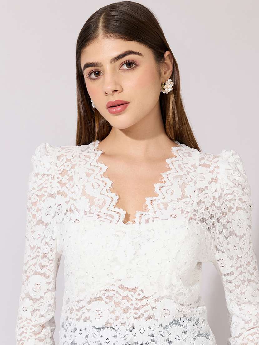 women self designed long sleeve lace top - 22381080 -  Standard Image - 1