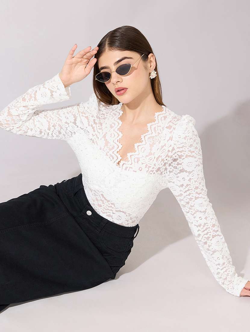 women self designed long sleeve lace top - 22381080 -  Standard Image - 4