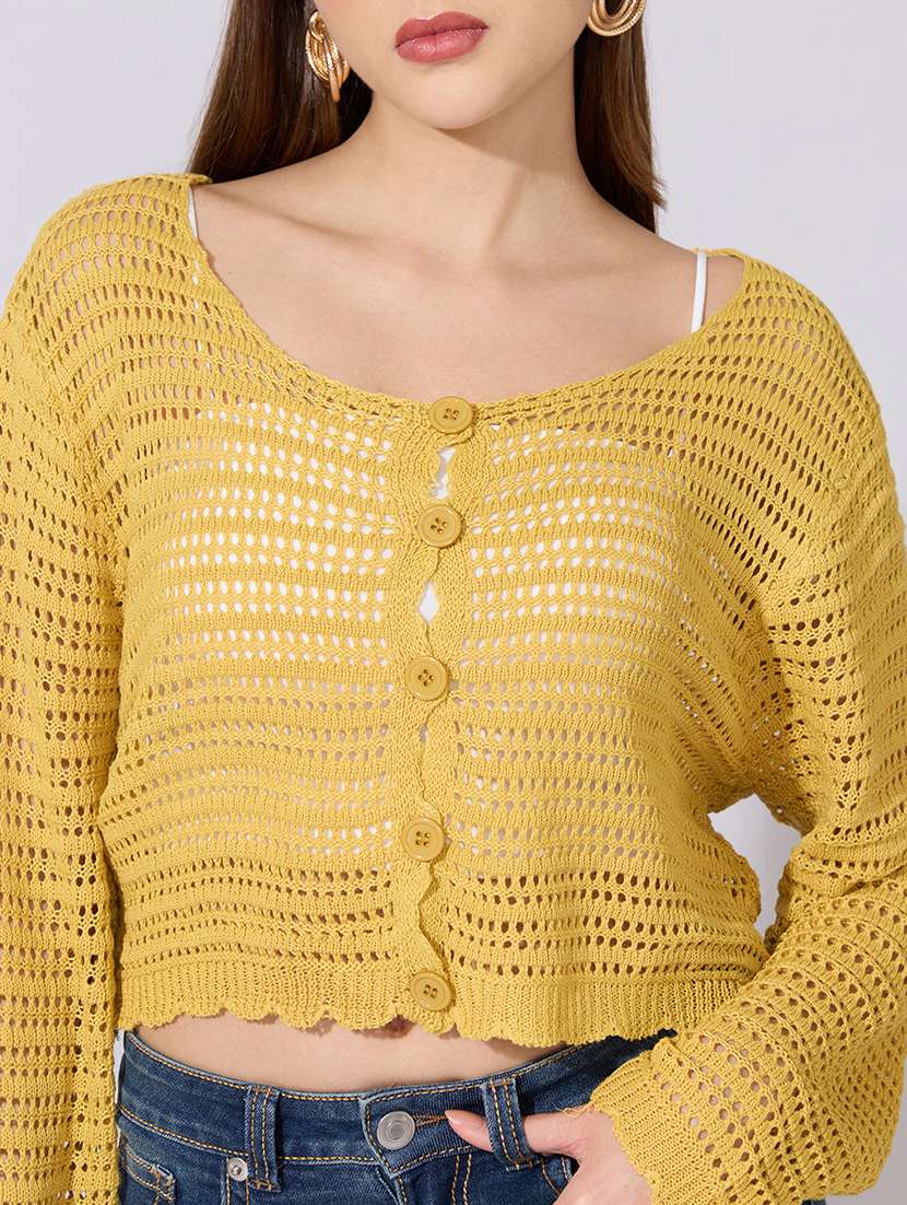 women solid long sleeve crop top with slip - 22381081 -  Standard Image - 1