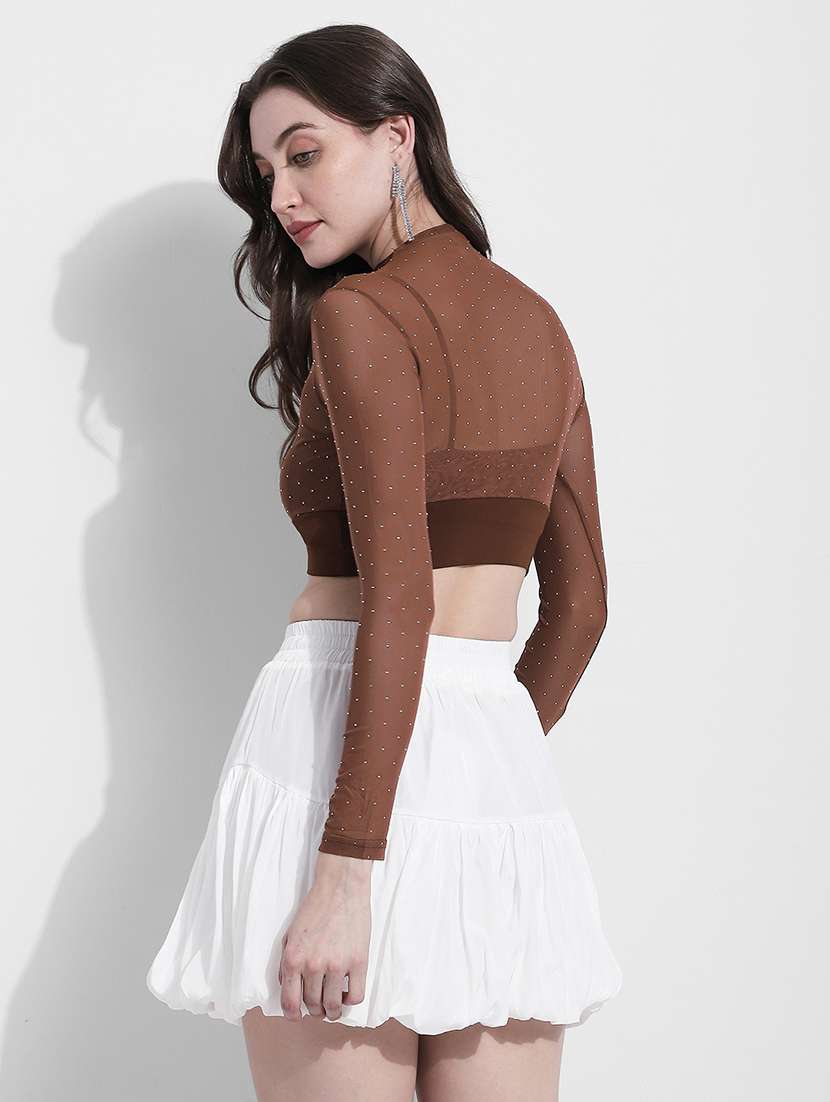 women solid long sleeve crop top - 22381083 -  Standard Image - 4