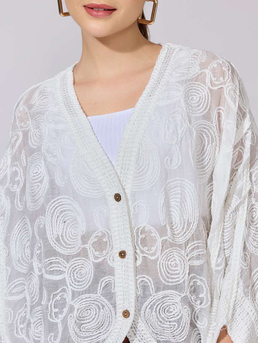 women embroidered kimono sleeve sheer top - 22381085 -  Standard Image - 1