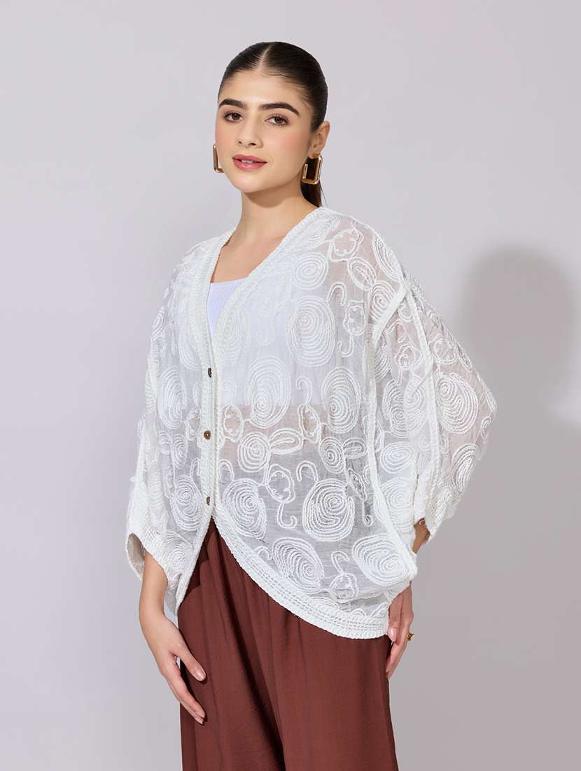 women embroidered kimono sleeve sheer top - 22381085 -  Standard Image - 4