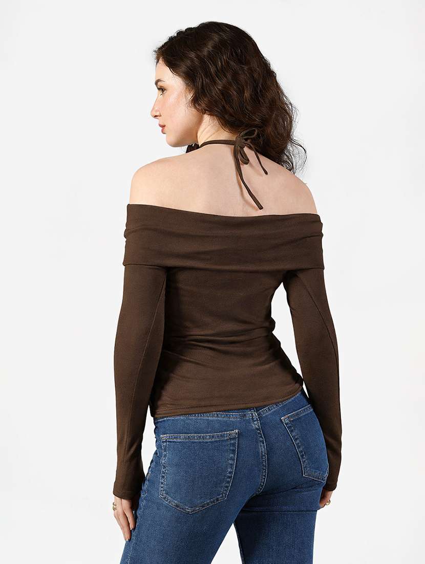women solid off shoulder long sleeve top - 22381089 -  Standard Image - 4