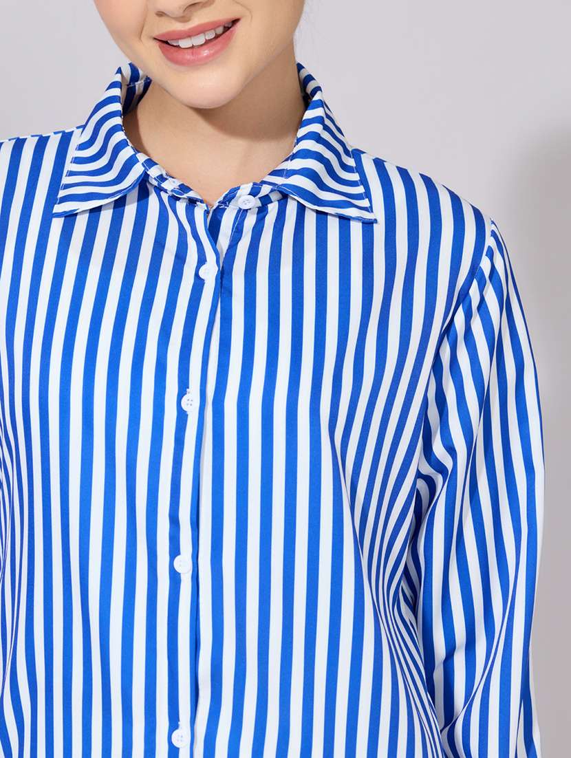women striped collared long sleeve shirt - 22381090 -  Standard Image - 1