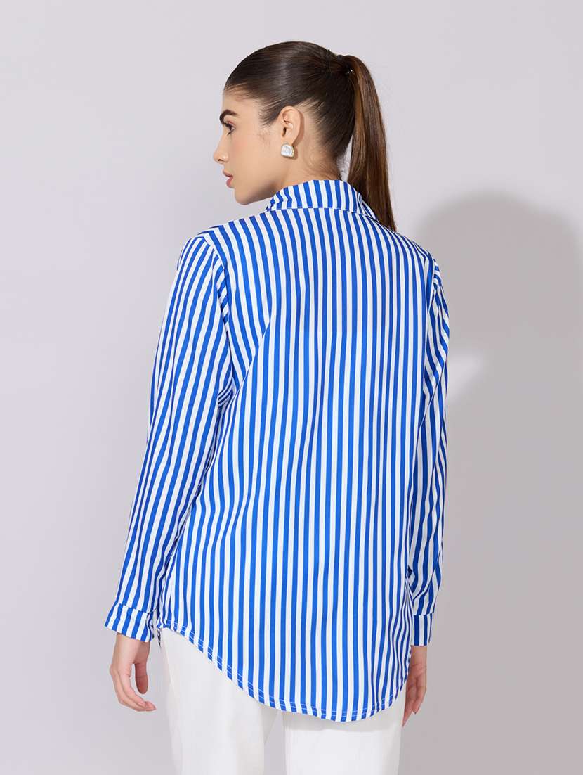 women striped collared long sleeve shirt - 22381090 -  Standard Image - 4