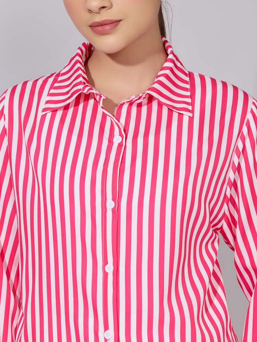 Women Striped Collared Long Sleeve Shirt - 22381091 -  Standard Image - 1