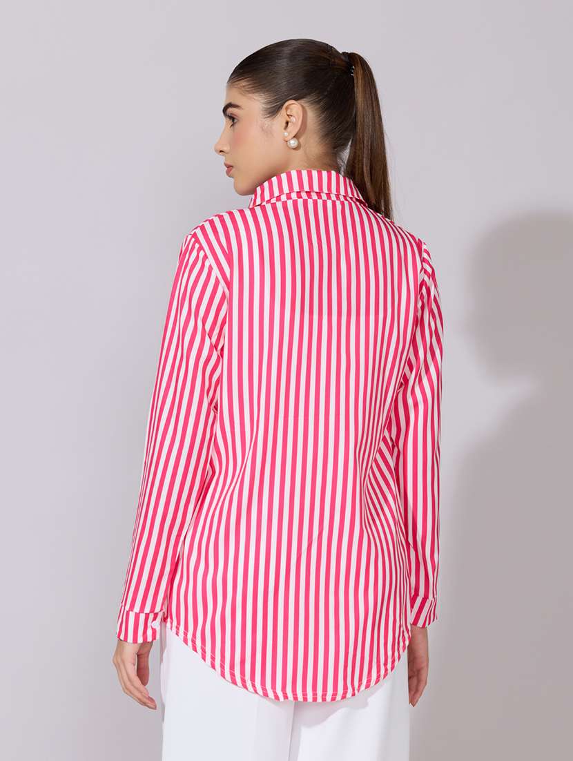 Women Striped Collared Long Sleeve Shirt - 22381091 -  Standard Image - 4
