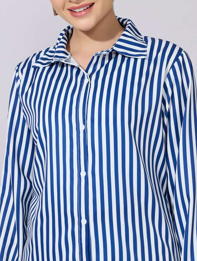 women striped collared long sleeve shirt - 22381093 -  Standard Image - 1