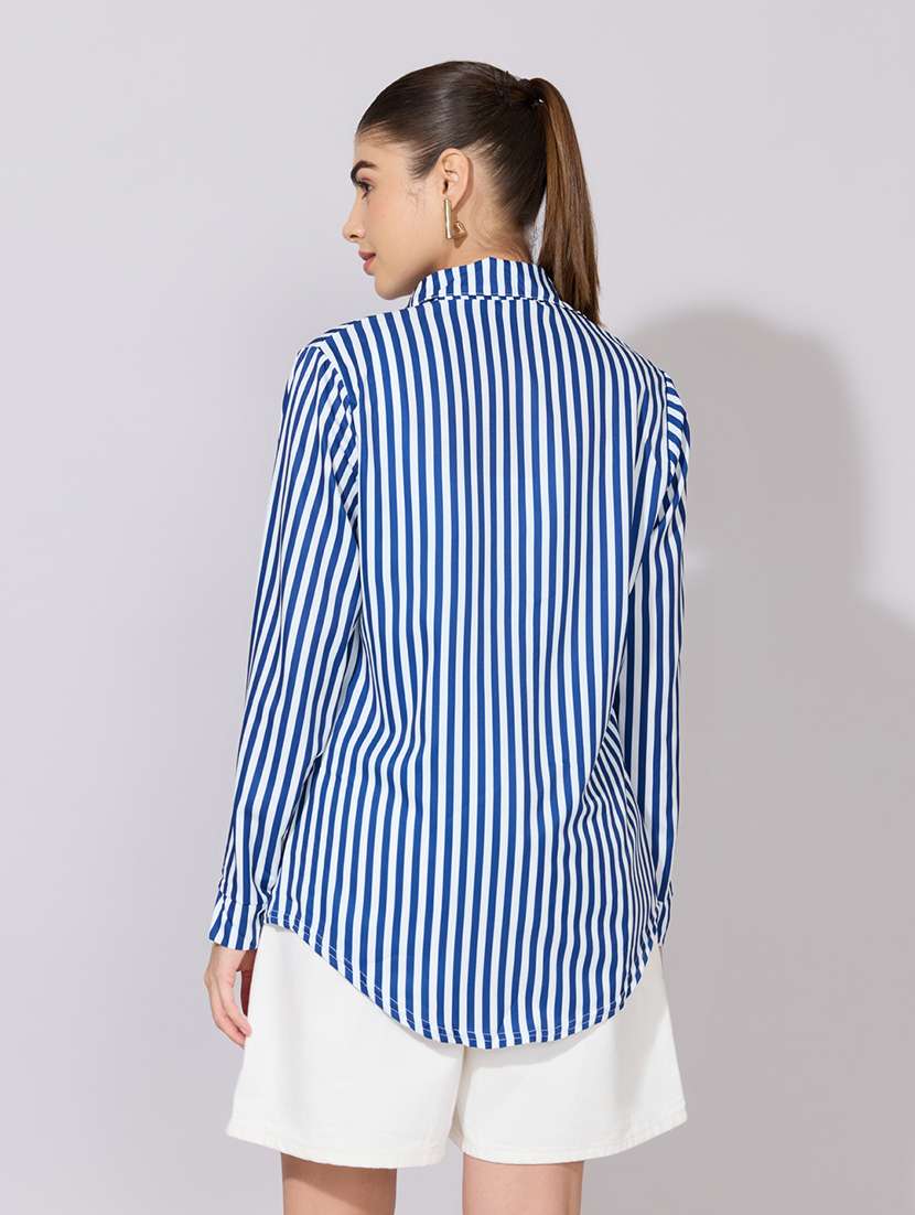 women striped collared long sleeve shirt - 22381093 -  Standard Image - 4