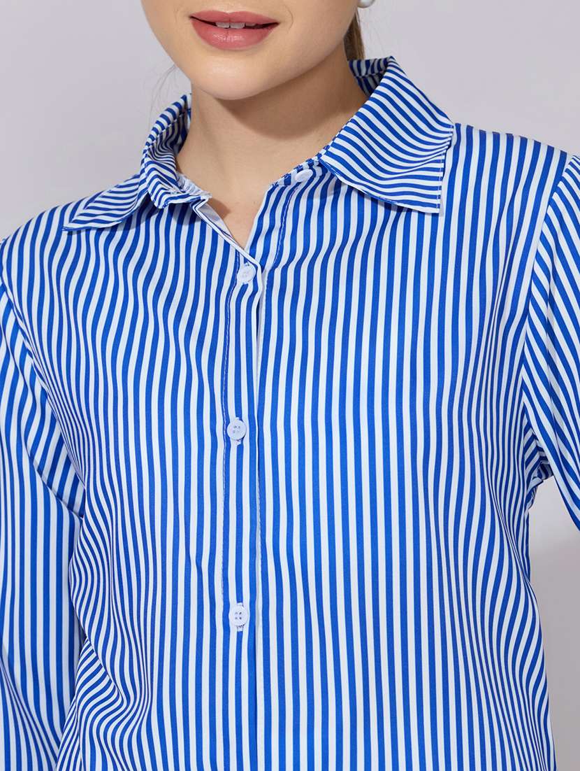 women striped collared long sleeve shirt - 22381094 -  Standard Image - 1