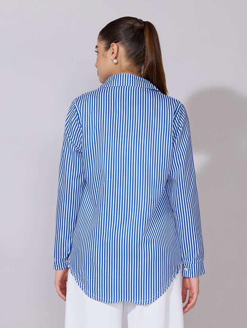 women striped collared long sleeve shirt - 22381094 -  Standard Image - 4