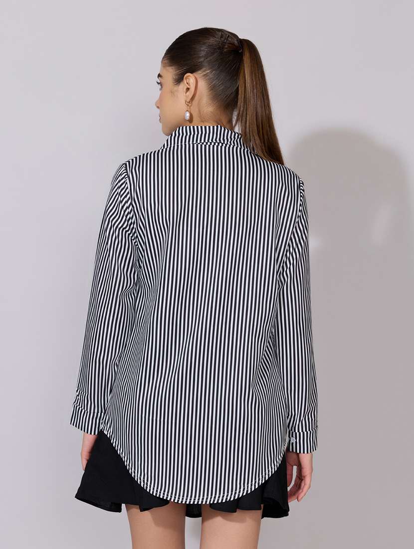 women striped collared long sleeve shirt - 22381095 -  Standard Image - 4