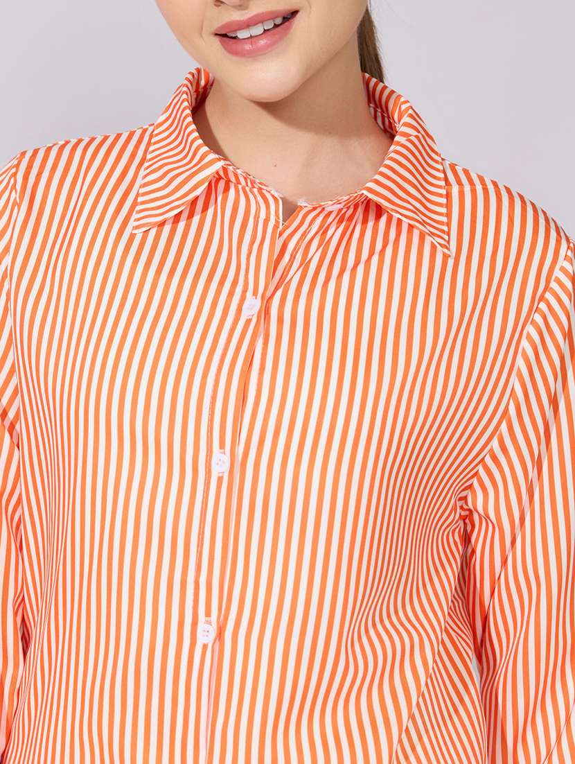 women striped collared long sleeve shirt - 22381097 -  Standard Image - 1
