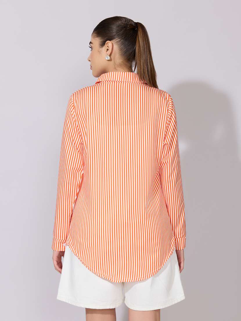women striped collared long sleeve shirt - 22381097 -  Standard Image - 4