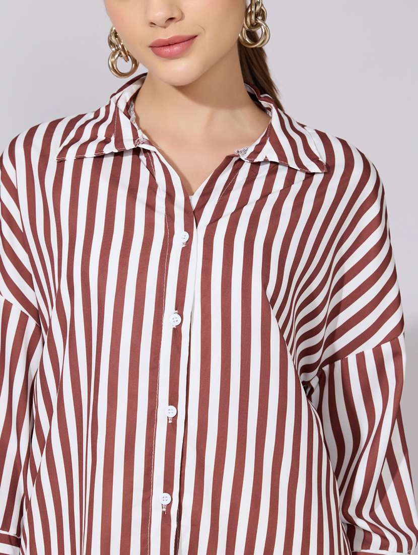 women striped collared long sleeve shirt - 22381098 -  Standard Image - 1