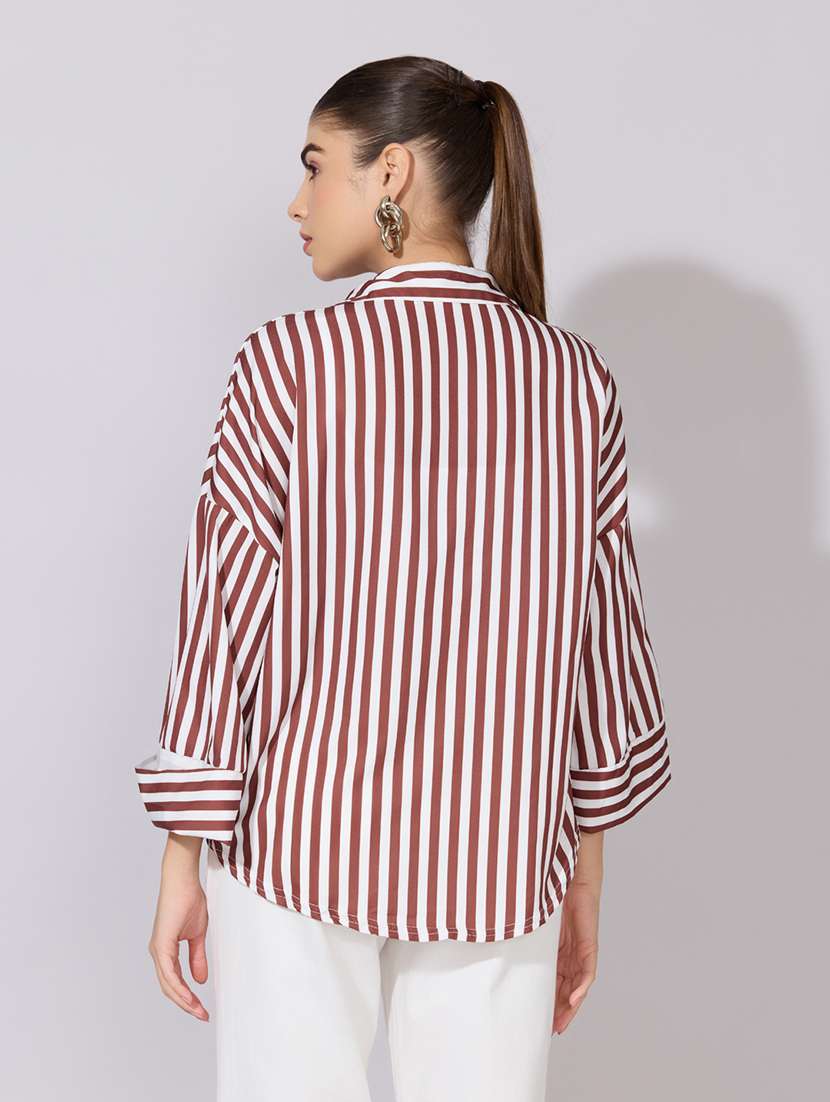 women striped collared long sleeve shirt - 22381098 -  Standard Image - 4