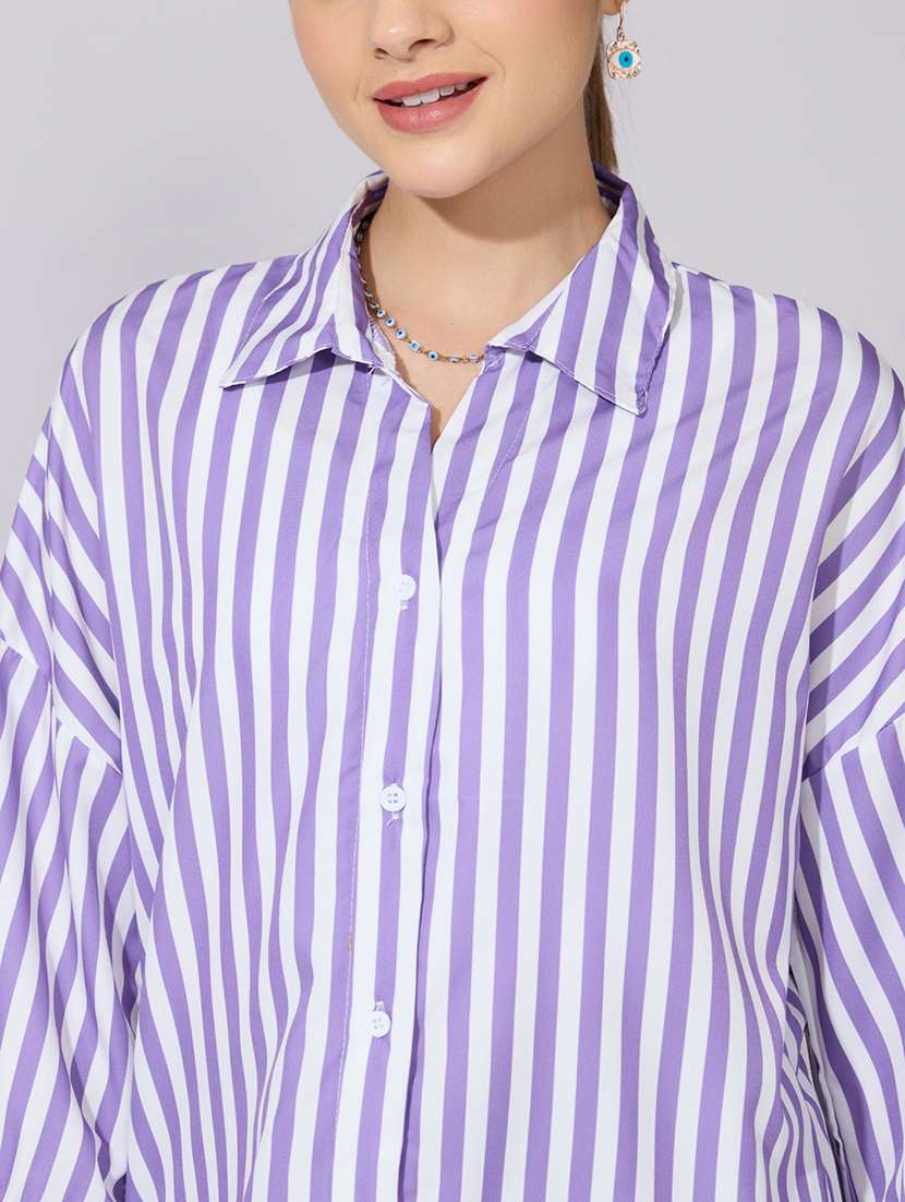 Women Striped Collared Long Sleeve Shirt - 22381099 -  Standard Image - 1