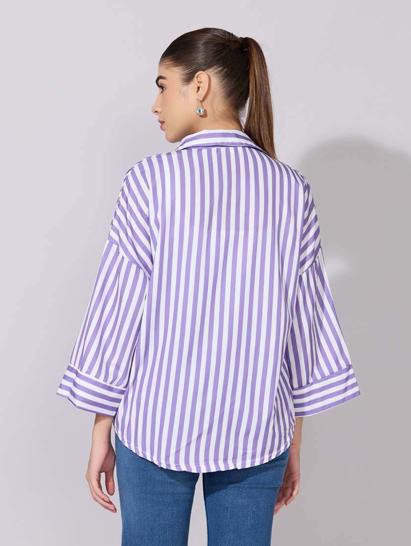 Women Striped Collared Long Sleeve Shirt - 22381099 -  Standard Image - 4