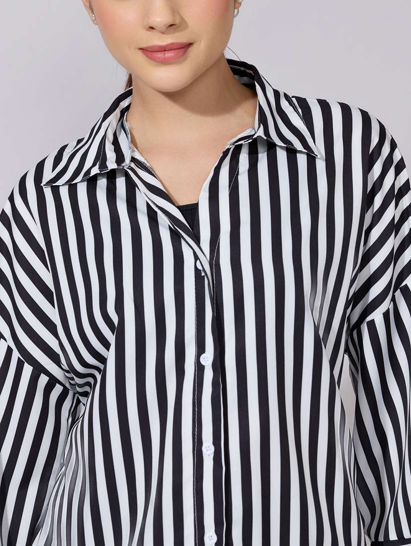 Women Striped Collared Long Sleeve Shirt - 22381100 -  Standard Image - 1
