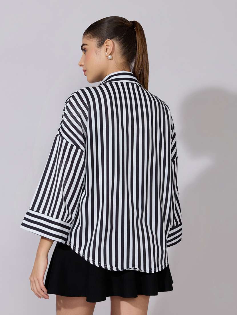 Women Striped Collared Long Sleeve Shirt - 22381100 -  Standard Image - 4