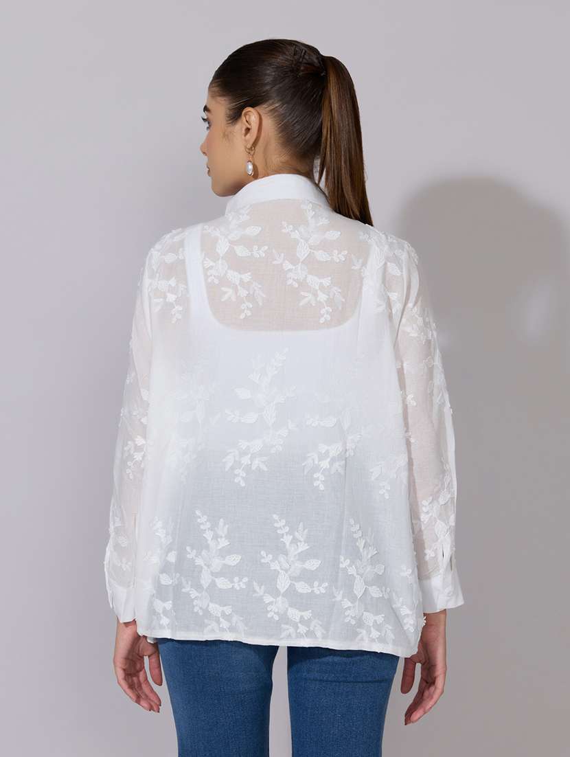 women embroidered collared long sleeve shirt - 22381103 -  Standard Image - 4