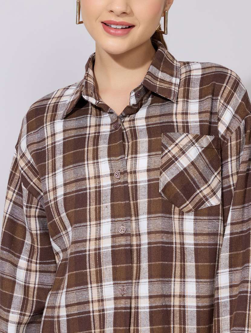 women checkered collared long sleeve shirt - 22381105 -  Standard Image - 1