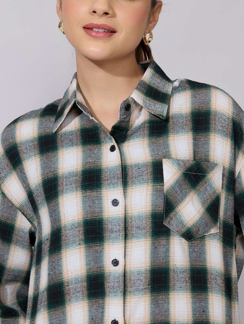 women checkered collared long sleeve shirt - 22381106 -  Standard Image - 1