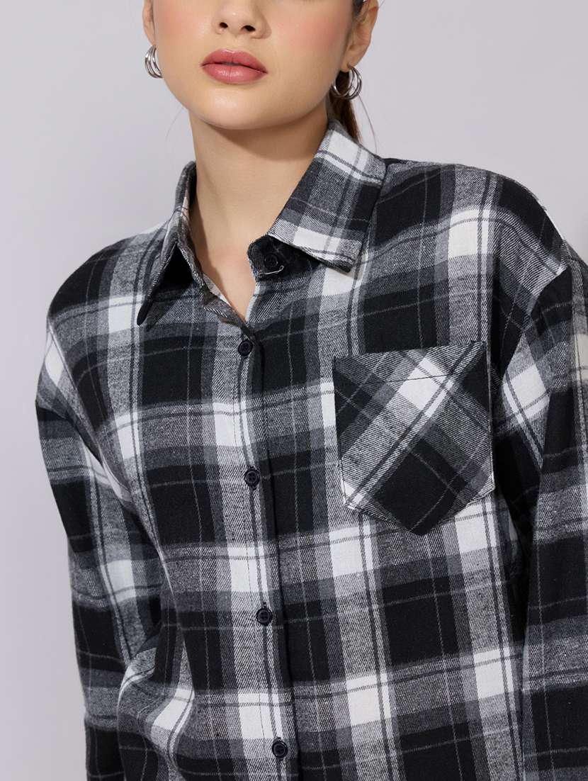 women checkered collared long sleeve shirt - 22381107 -  Standard Image - 1