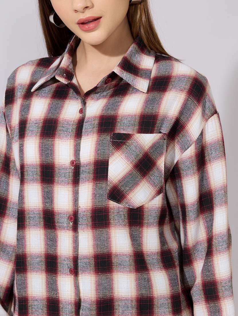 women checkered collared long sleeve shirt - 22381108 -  Standard Image - 1